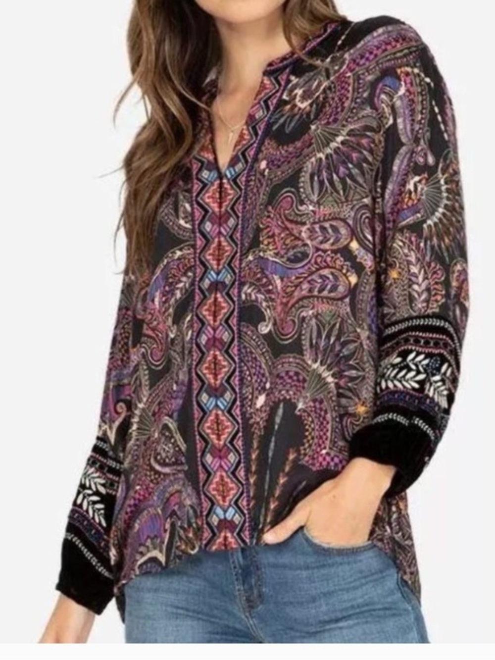 Johnny Was Paris Effortless Blouse Silk Blend Embroidered Kimono Top S